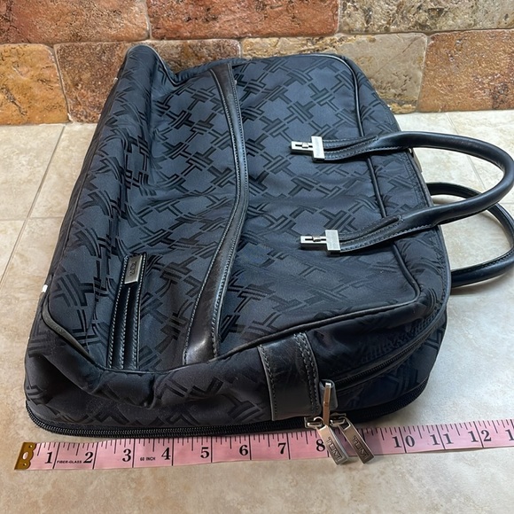 TUMI Black Nylon Laptop Travel Briefcase Bag Geometric Logo Office Pockets - Picture 10 of 15